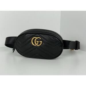 Gucci GG Marmont Black Matelasse Leather Belt Bag